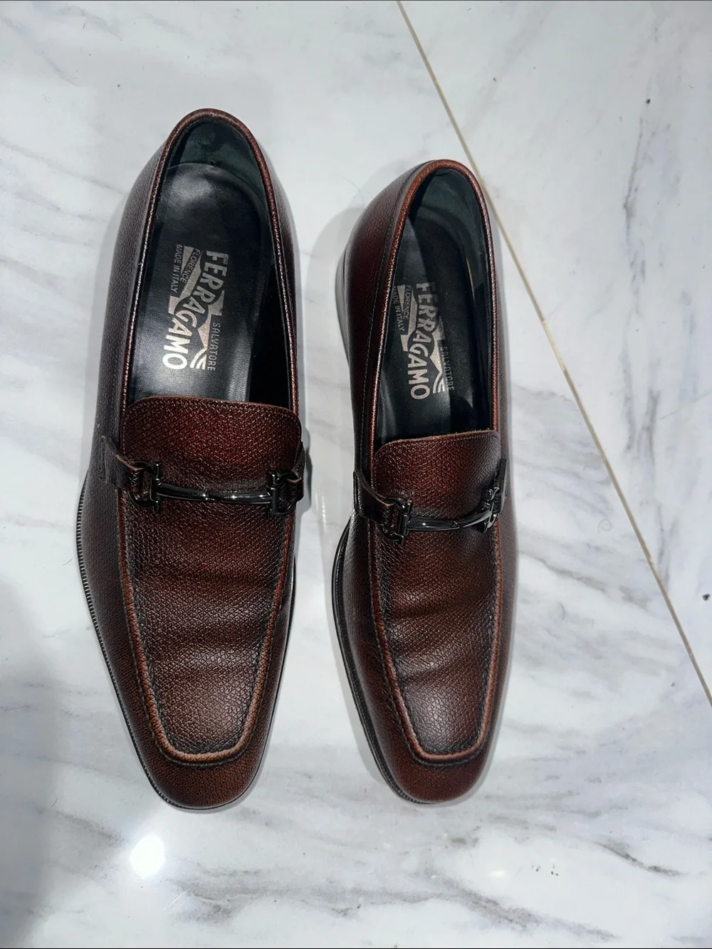 Salvatore Ferragamo Men's Dark Brown Pebbled Leather Bit Loafers